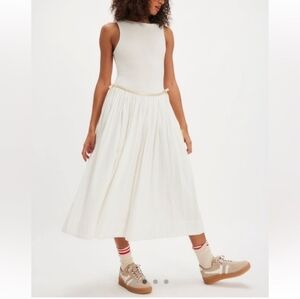 Free People cream Nightengale Seersucker sleeveless midi dress L